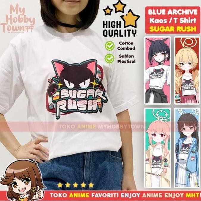 Kaos T-shirt Anime Game Blue Archive Sugar Rush Club Band Kyouyama Kazusa Ibaragi Yoshimi Kurimura A