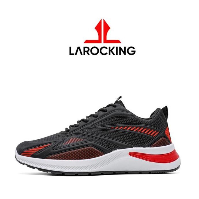Larocking - Vega Hitam Merah | Sepatu Running Gym Shoes Abu Outdoor