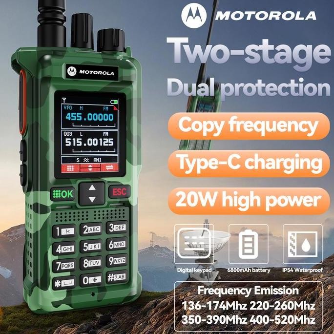 ZOLDYCK- HT Walkie Talkie MOTOROLA GT12(20Watt) Handheld Two-Way Radios Kekuatan tinggi warna kamufl