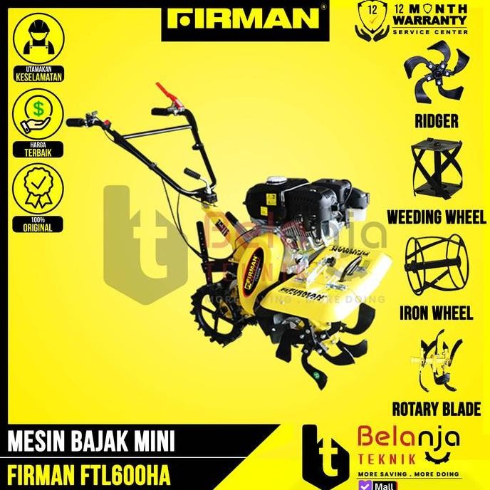 JUNJI- FIRMAN Mesin Bajak Mini FTL 600 HA Cultivator FTL600HA dengan Tilling Rotary FTL600 HA Cakar 
