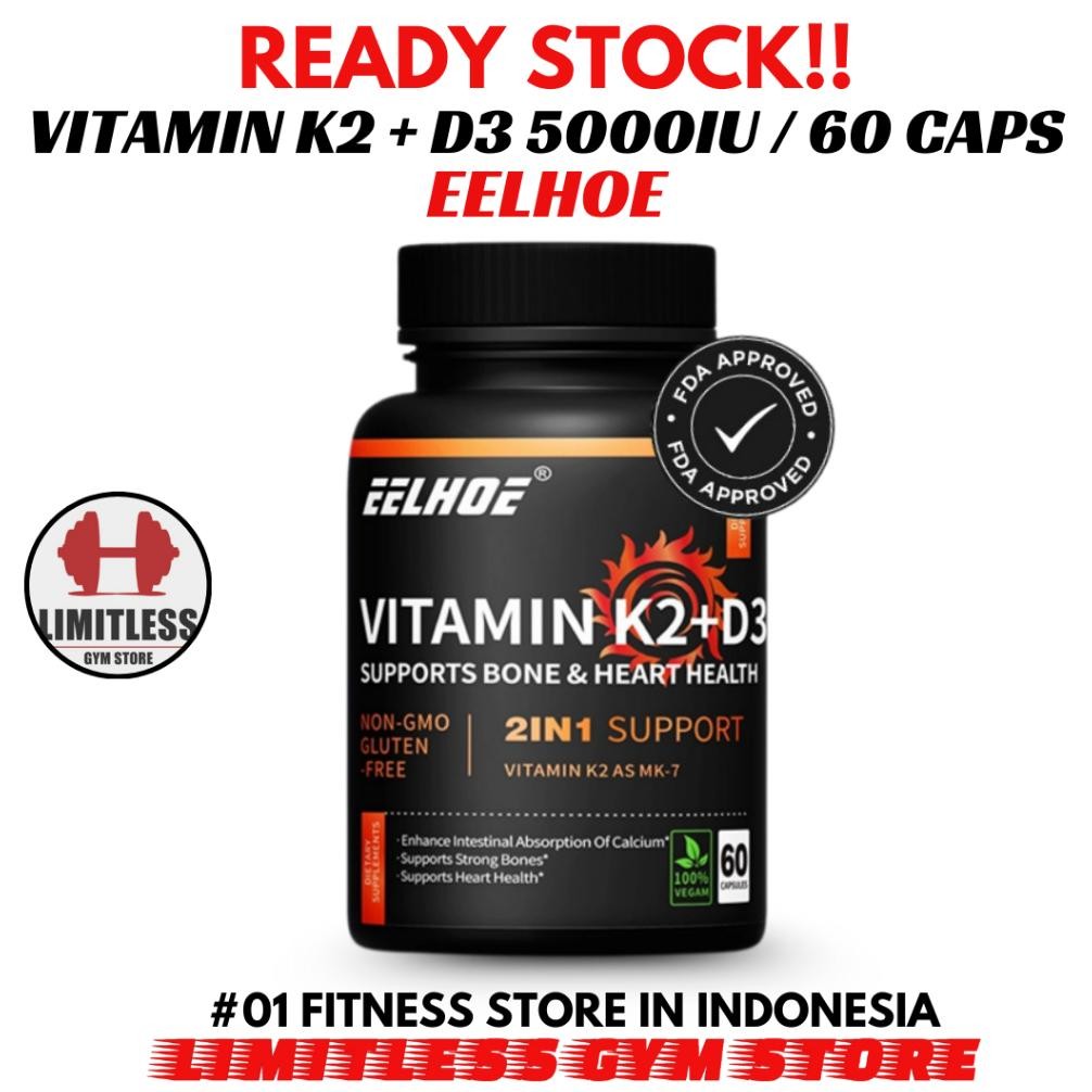 (Promo) Ellhoe Usa Vitamin K2 90 Mcg D3 5000 Iu 60 Kapsul K2+D3 5000Iu Original