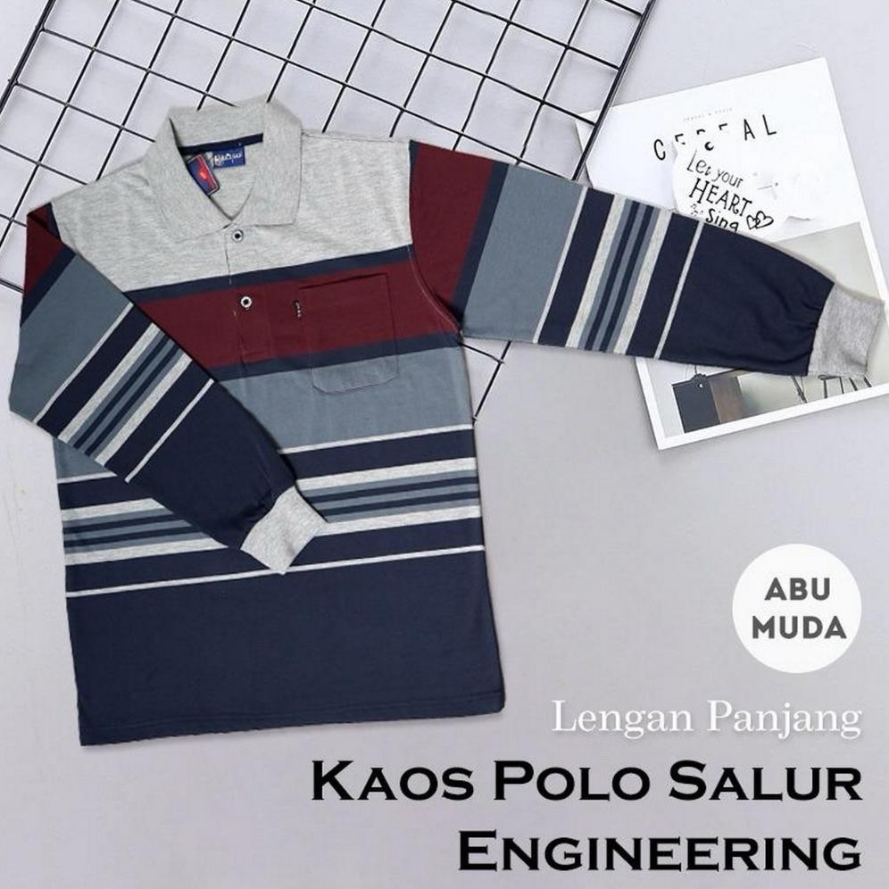 Ds - Kaos Kerah Pria | Kaos Polo Distro Salur Saku Dewasa | Kaos Pria Motif Lengan Panjang