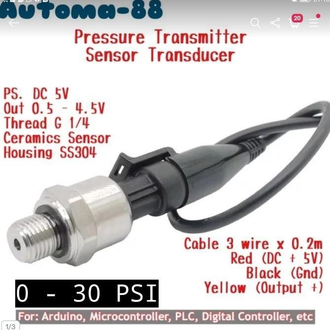 SINISTER- Pressure Transmitter DC 5V Sensor Tekanan 0-30 psi 30psi 3 wire