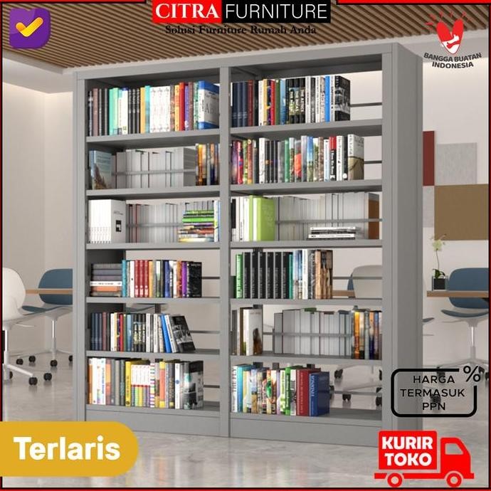 SHUMO Lemari Besi Rak Buku Perpustakaan Sekolah 2 Muka Jumbo