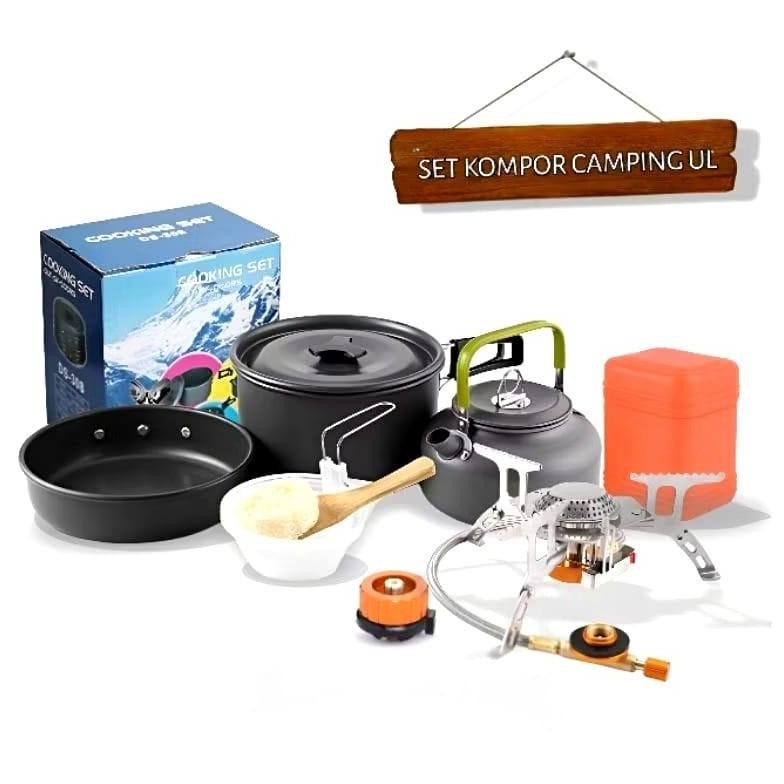 CROWHEX- Paket Cooking Set Nesting DS308 plus Kompor Camping Ultralight Kompor Outdoor Portable