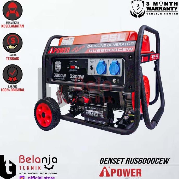 IKKAKU- AIPower Genset RUS6000CEW Generator Bensin 3800 Watt Manual Starting
