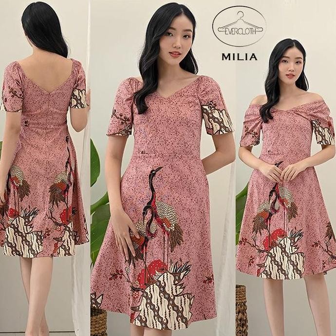 Promo Milia Dress Batik Wanita Sabrina Dress Wanita Batik Modern Gaun Pesta Aline Terusan Kebaya Ser