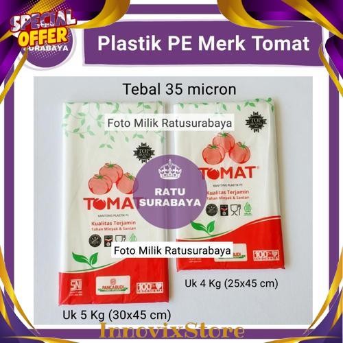 GROSIR Plastik PE Merk Tomat 2 3 4 5 kg uk 18x35 20x35 25x45 30x45 cm Bungkus Makanan Beras