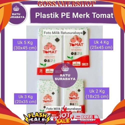 GROSIR Plastik PE Merk Tomat 2 3 4 5 kg uk 18x35 20x35 25x45 30x45 cm Bungkus Makanan Beras