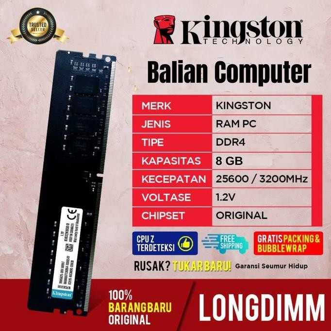 HARGA DISC - RAM PC KINGSTON DDR4 8GB PC 3200 / RAM PC LONGDIMM DDR4 8GB KINGSTON