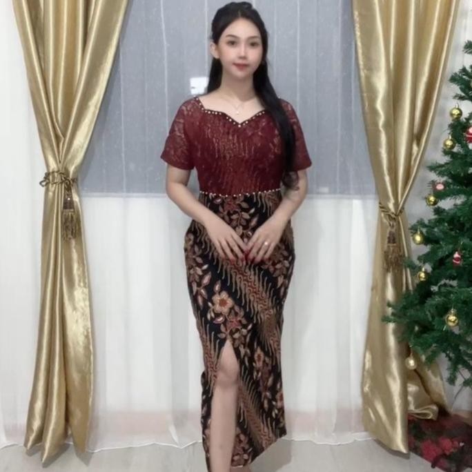 Promo Dress Batik Widya / Dress pesta natal wanita / dress couple Gaun  Brokat Panjang Cantik Kondan