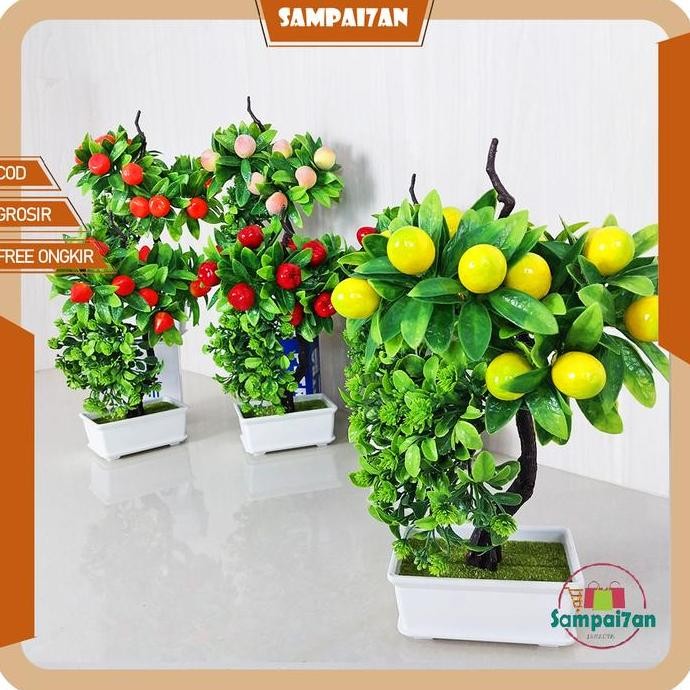 DB7>> Pohon Buah Plastik Tanaman Hias Artificial Pohon Hiasan Meja Pot Pohon Dekorasi Rumah Murah CO