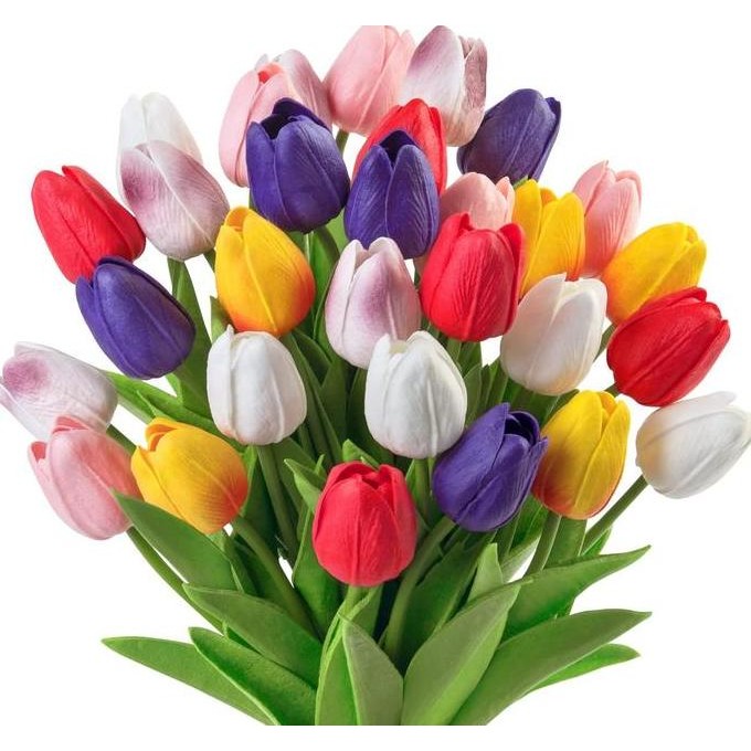 DB49>> Grosir Bunga Jakarta 12pc Tulip Latex Mix Artificial Campur warna Warni Mearh Putih Orens Kun