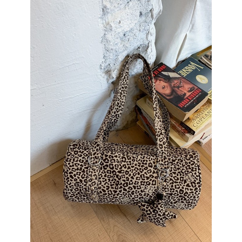 [Amy]Tas kurir motif macan tutul kecil trendi Jepang dan Korea, tas bahu bergaya retro baru