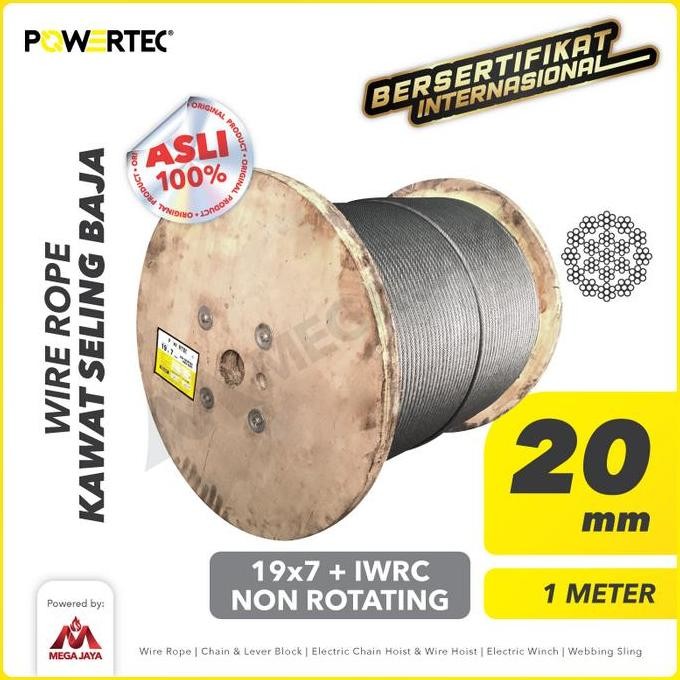 Powertec Wire Rope / Kawat Seling Baja 19X7 Iwrc 20Mm Nr  - 1 Meter