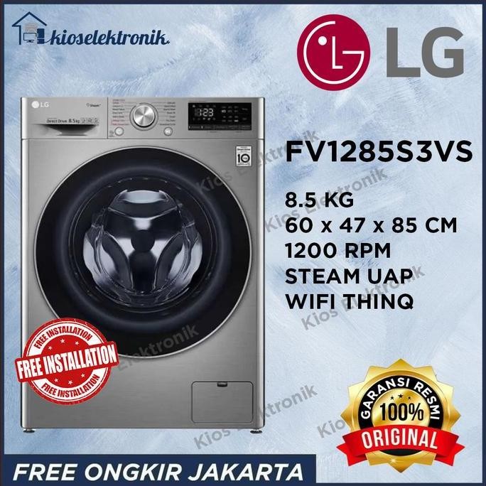 Promo LG FV1285S3VS Mesin Cuci Front Loading 8.5 Kg - Steam - WIFI ThinQ- FV 1285 S3VS / FV1285 S3VS