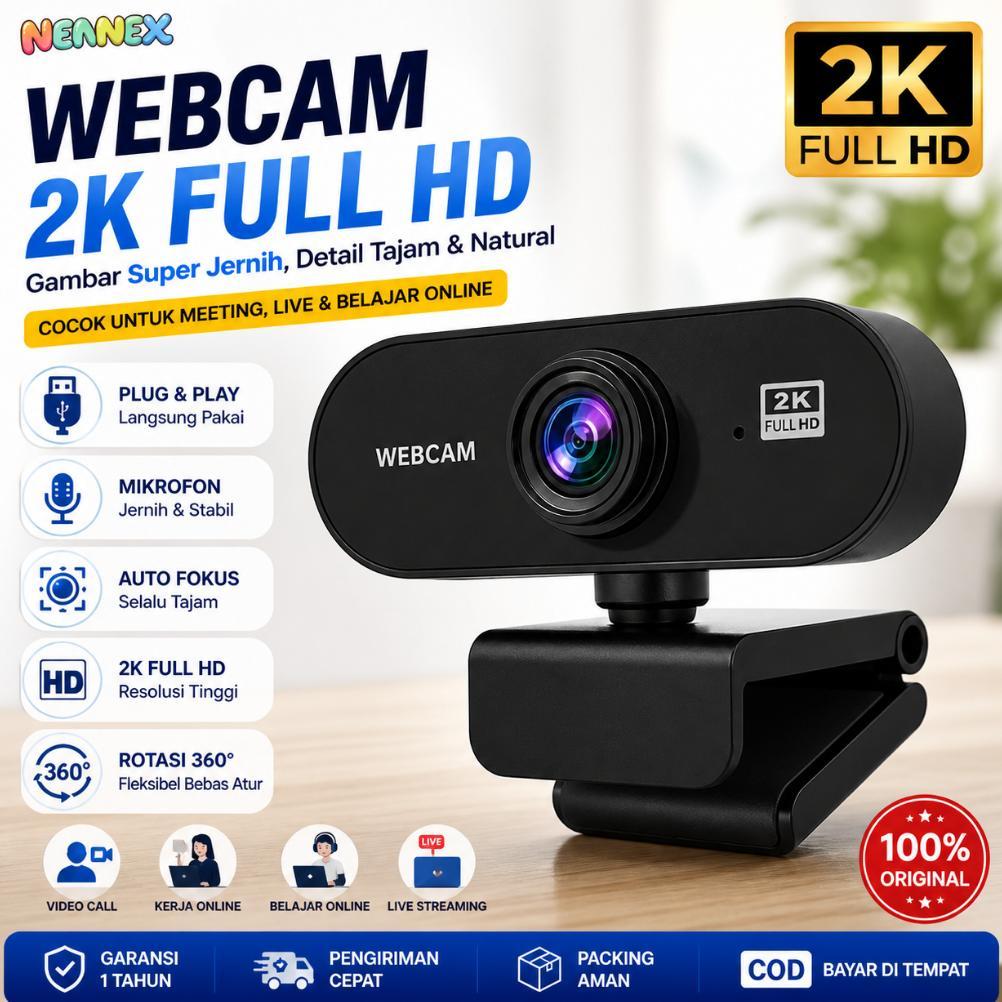 Nennex Webcam 2K 1440P PC Laptop Smart TV - Kamera Komputer Wide Angle 90 Mic Noise Reduction