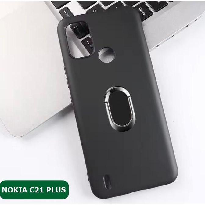 Case NOKIA C21 PLUS SOFT Case BLACK RING STANDING SILIKON CASING HP