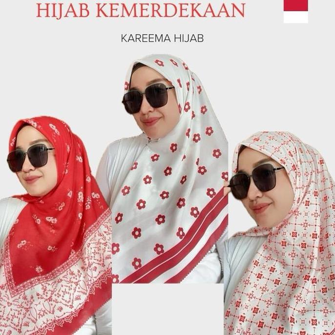 Scarf- Kareema-Hijab Merah Putih Agustusan Segiempat Motif Voal Printing 110X110 Cm