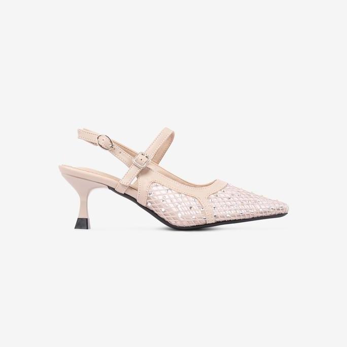 New - Lawrensia Georgia - Sepatu Wanita Slingback Heels Mesh Nylon Manik Hak 6 Cm  - S889-640A
