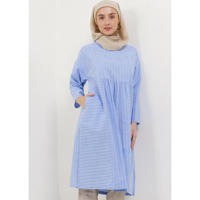MFMW Ababil Midi Dress Gamis Biru Motif Salur