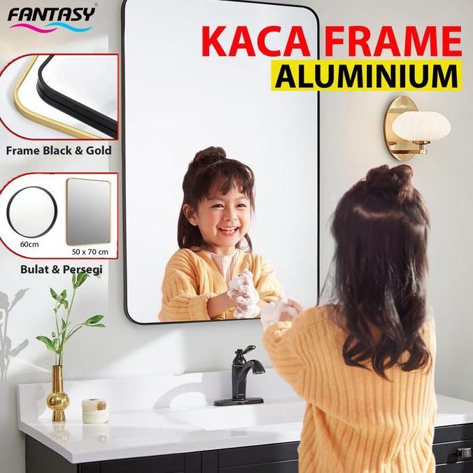 READY  Fantasy Cermin dinding Bulat Minimalis Industrial Bingkai Besi Aluminium Gold & Hitam dekoras
