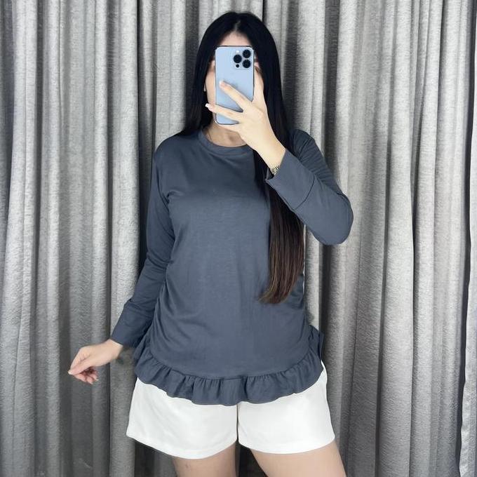 Chuby- Aurora Blouse Tshirt Wanita Lengan Panjang Mangset Bawah Rempel