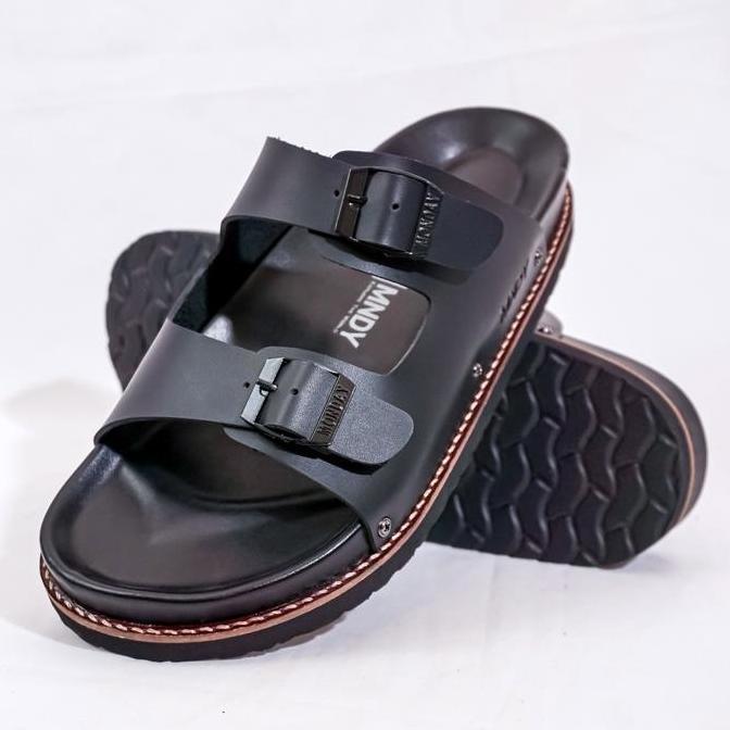 Kasho- Jendra X Mndy - Yuno Bold - Sandal Selop Slide Hitam Pria Kasual / Elegan / Durable Sendal