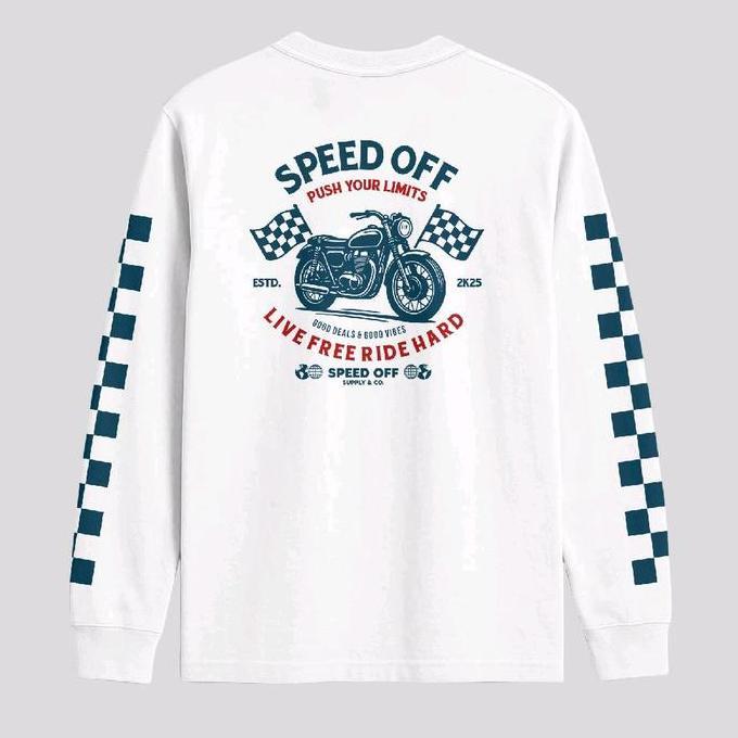 Camisa - Speed Off - Kaos Long Sleeve Putih Racing Free Ride Hard | Tshirt Unisex Push Your Limits