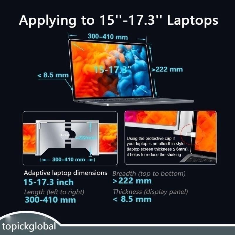 Triple Portable Monitor Extender 13-15" Fhd 1080P One Cable Foldable Display For Laptop Productivity