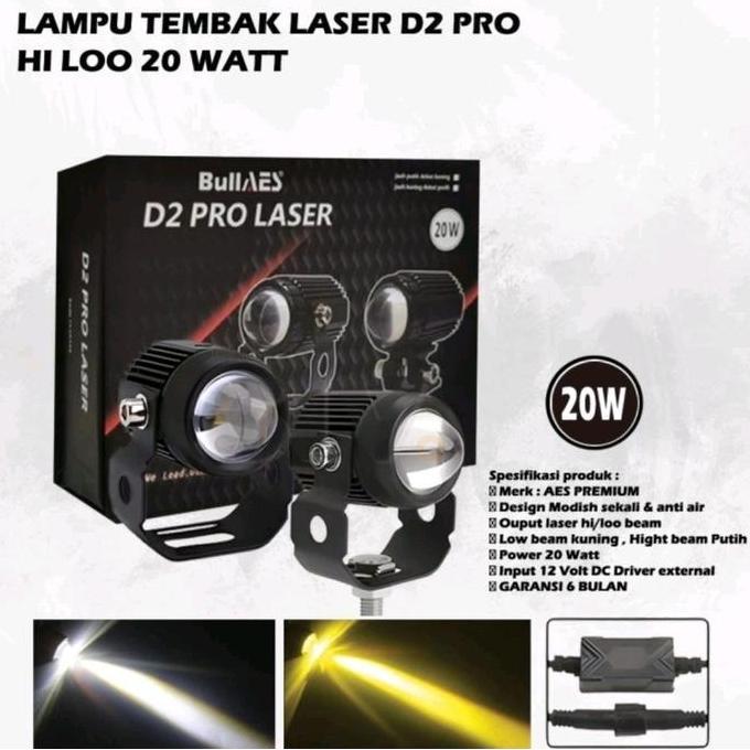 Lampu Tembak/Sorot Bullaes D2 Pro Laser 20 Watt Putih Kuning High Quality