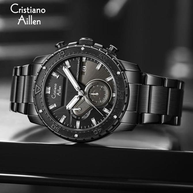 Watch- Cristiano Aillen Jam Tangan Pria Analog 8900 Rantai Stainless Steel Chronograph Kaca Sapphire