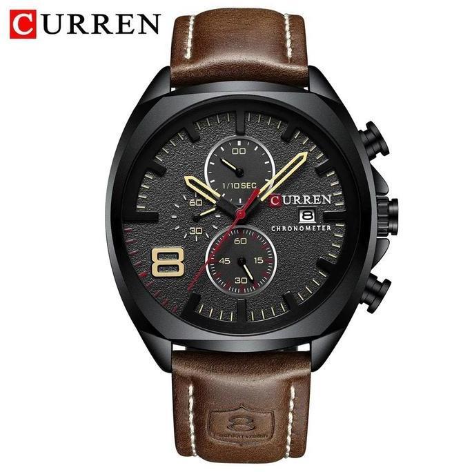 Watch- Jam Tangan Pria Analog Tali Kulit Chronograph Curren 8324