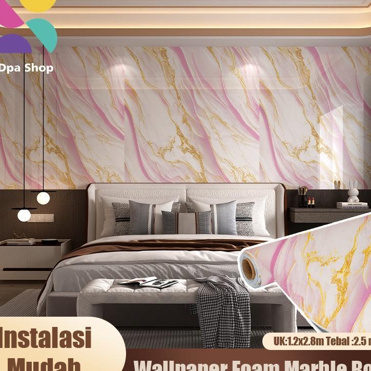 Wallpaper Dinding Motif Vinyl Marble Pet Foam Roll Sticker 1.2 X 2.8 Meter Tebal 2.5Mm Waterproof De