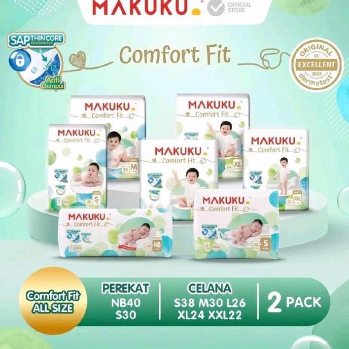 7Up - Paket 2 Bal Makuku Air Diapers Comfort Fit Nb40 / S30 / S38 / M28 / L26 / Xl24 / Xxl22 / M42+4