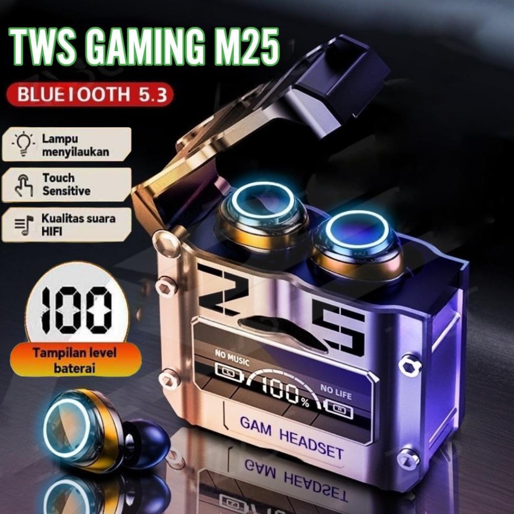 Diskon Tws M25 Headset Bluetooth Gaming Earphone Wireless Bass Headphone Bluetooth 5.3 Full Bass Het