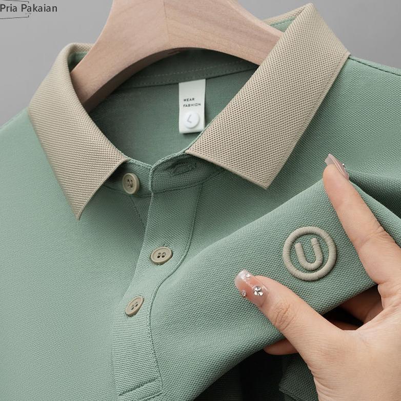 Cash Back Kaos Kerah Pria Knit Shirt Lengan Pendek V Neck Polo Shirt  Kaos Polos Kancing Atasan Pria
