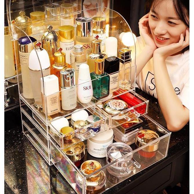 Rak Kosmetik Acrylic Kotak Penyimpanan Makeup Skincare Organizer JS