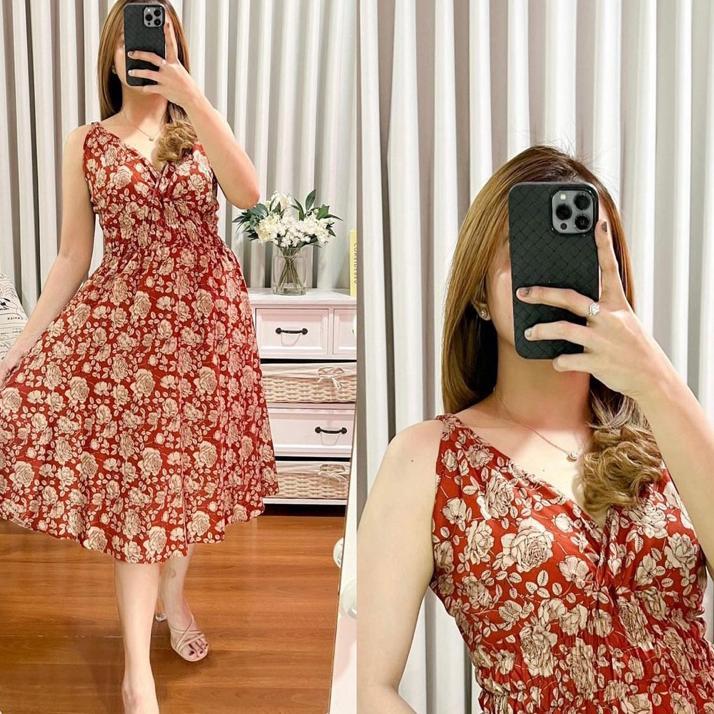 Dress Moza Singlet Pendek Rayon Bali Bunga-Bunga
