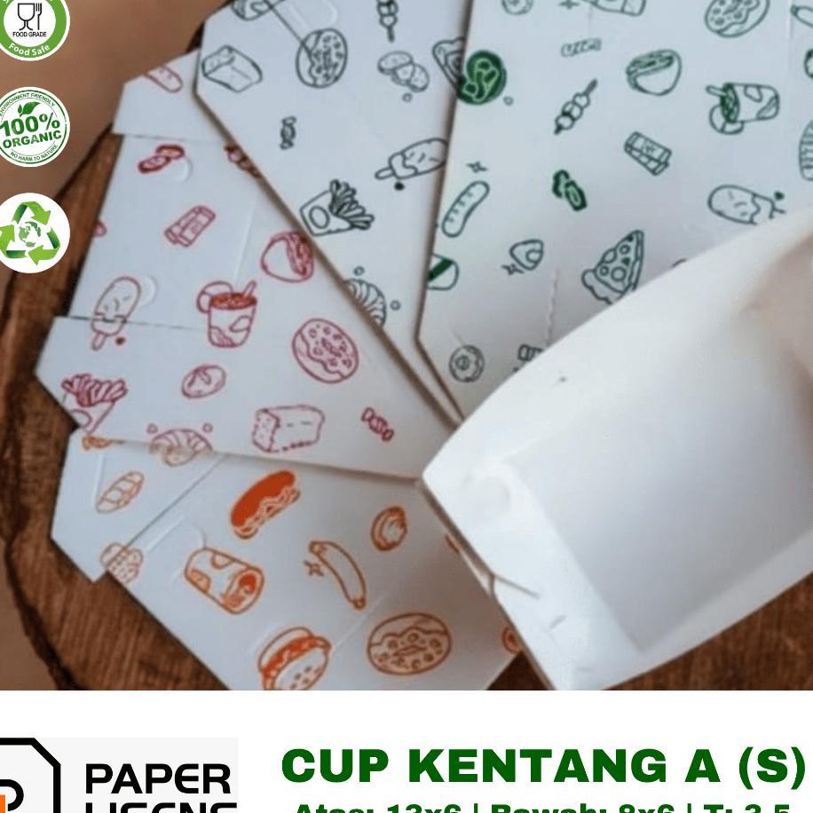 (100Pcs) Cup Kentang A (Small) Motif / Kotak Cup Kentang / Food Paper Tray / Kotak Toast / Kotak Sna