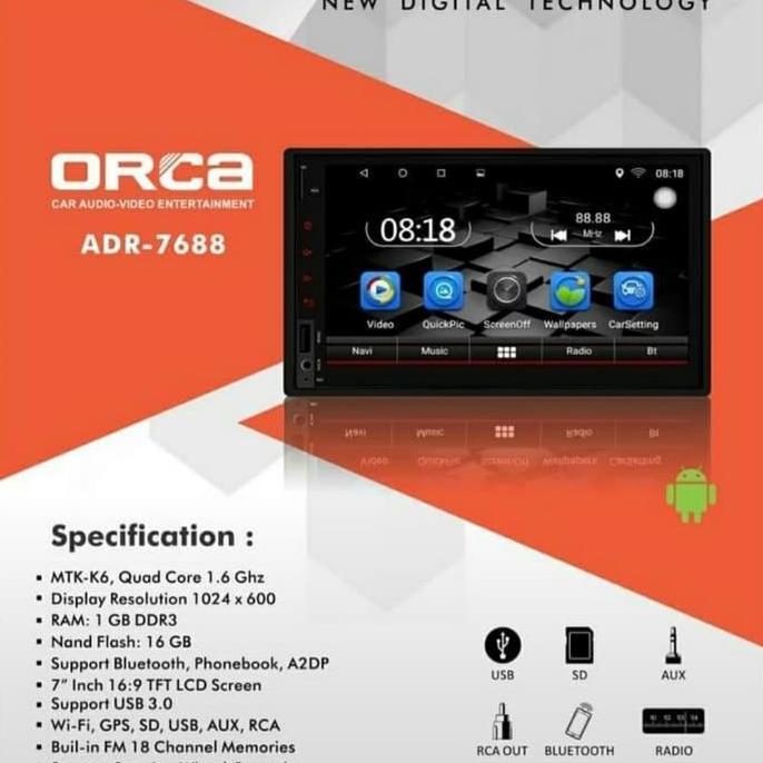 Promo head unit doubledin ORCA ADR 7688 android 7inch ADR 7688 Diskon