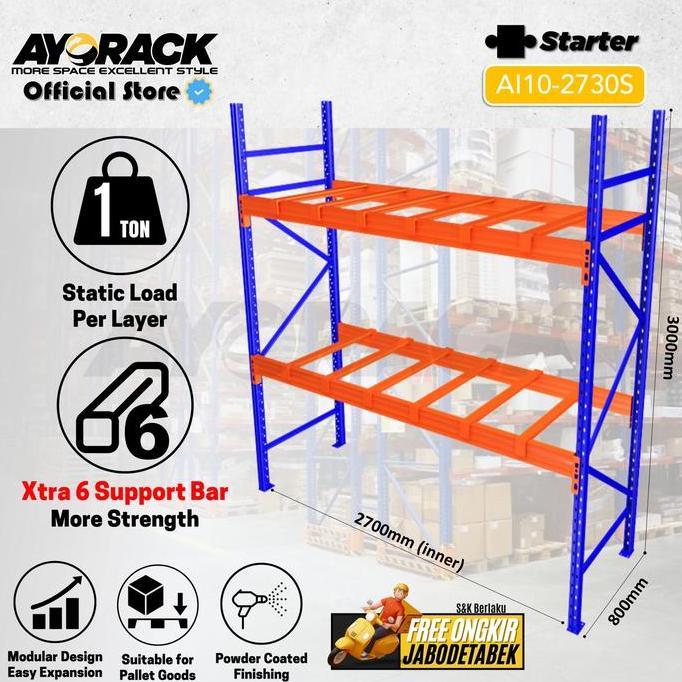 AYORACK PALLET RACK AI10-2730S - RAK GUDANG PALET HEAVY DUTY 1 TON 3M