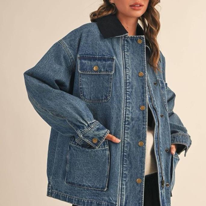 Jaket Jeans 125.000 || Jaket Denim Vintage Pria Wanita Anak Desain Korea Warna Biru Hitam Putih Mera