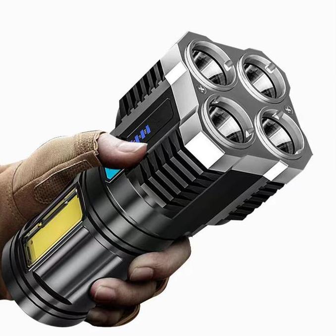 Light- Lampu Senter Led 4 Mata-Senter Led Chargeable-Senter Cas Led