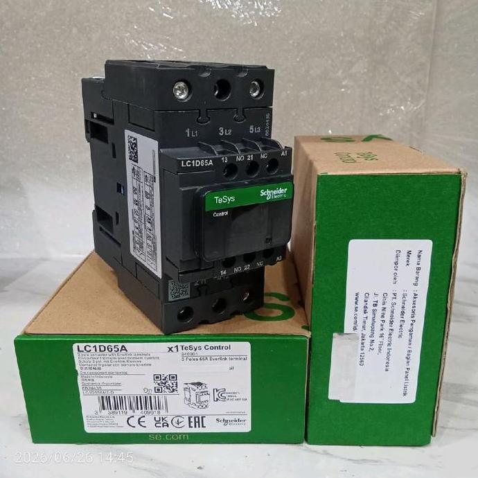 Kontaktor Schneider Lc1D65Ab7 24V 3P 80A Lc1D65 24Vac Tesys Original