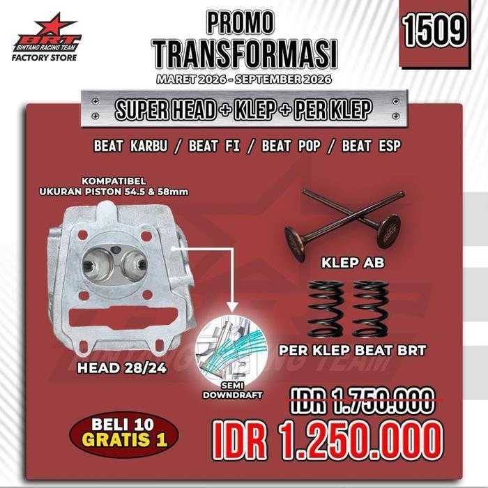 Brt Super Head Beat 28/24 + Klep Ab + Per Klep Racing | Beat Fi Pop Esp Karbu | Bore Up 54.5 58Mm Po