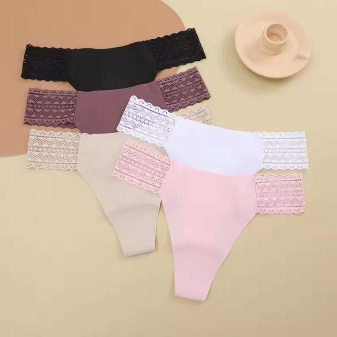 FINETOO 153 Gstring Wanita Tanpa Jahitan Renda Samping Seamless Thong