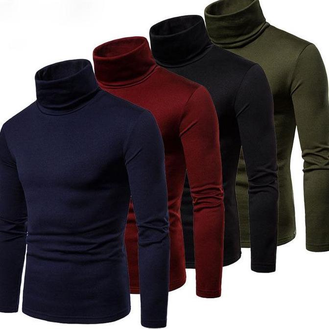 Turtleneck rajut pria lengan panjang dewasa Kaos leher tinggi