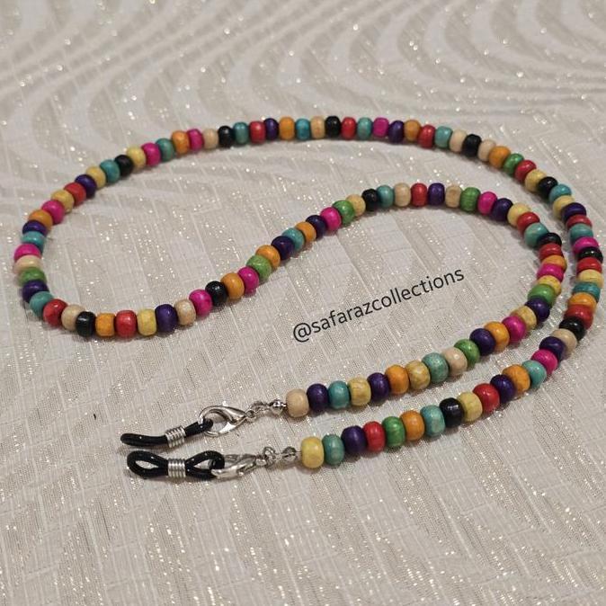 Tali Kacamata / Strap Holder / Kalung Masker 2in1 Manik Bambu Rainbow Pelangi