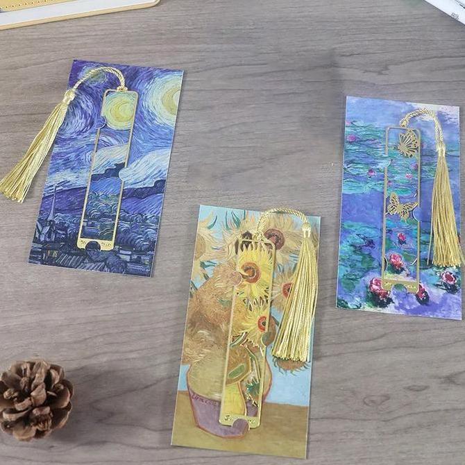 TUMOLOX Bookmark Aesthetic 1pcs Bookmark Besi Bookmark Van Gogh Pembatas Buku Vintage